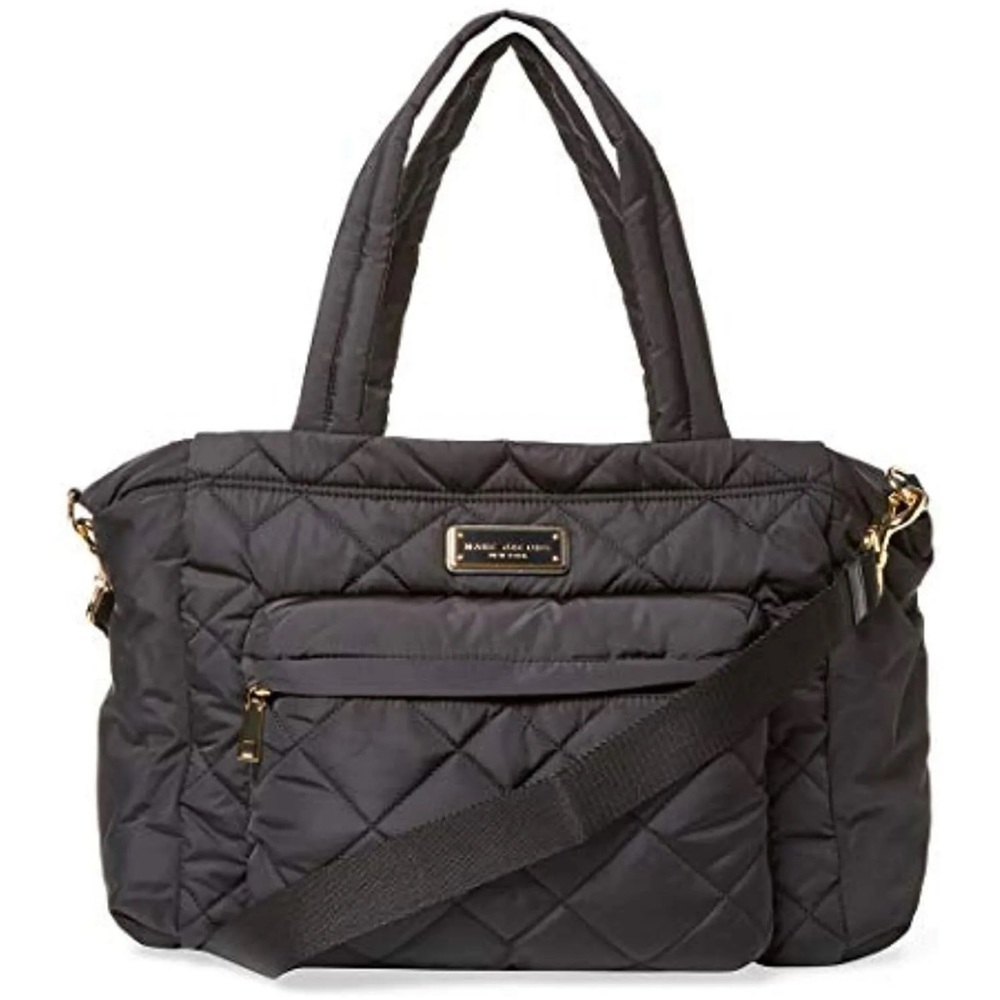 MARC JACOBS M0011380 CROSBY BLACK QUILTED NYLON GOLD HARDWARE LARGE DIAPER BAG